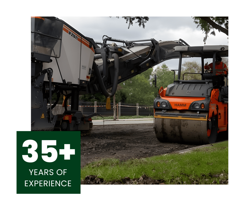 road roller truck working on asphalt road construction