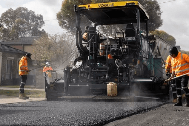 Team is working on concrete road construction